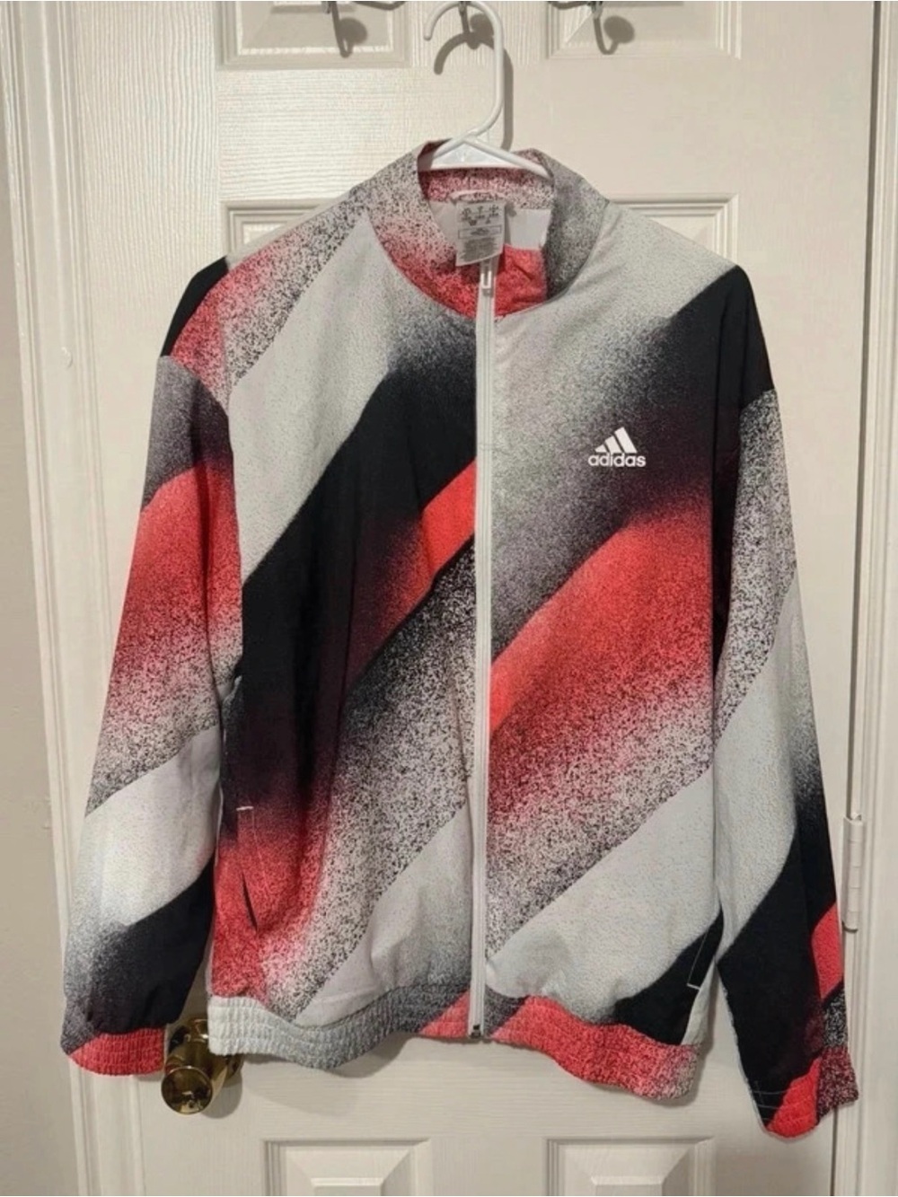 adidas Women's Red Black White Graphic Full-Zip Performance Jacket